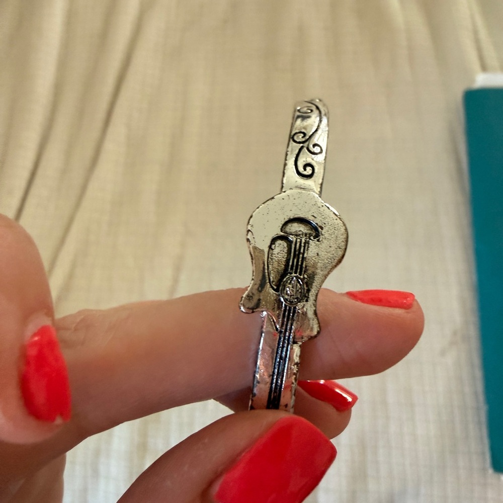 Silver Guitar Charm Bracelet Pendant - Silver Tone